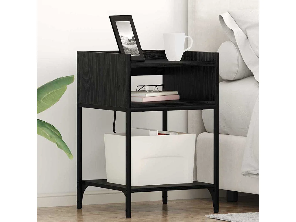 Nachttisch-Beistelltisch Schwarz Eichen-Optik 40 x 40 x 61 cm Holzwerkstoff SHL96842