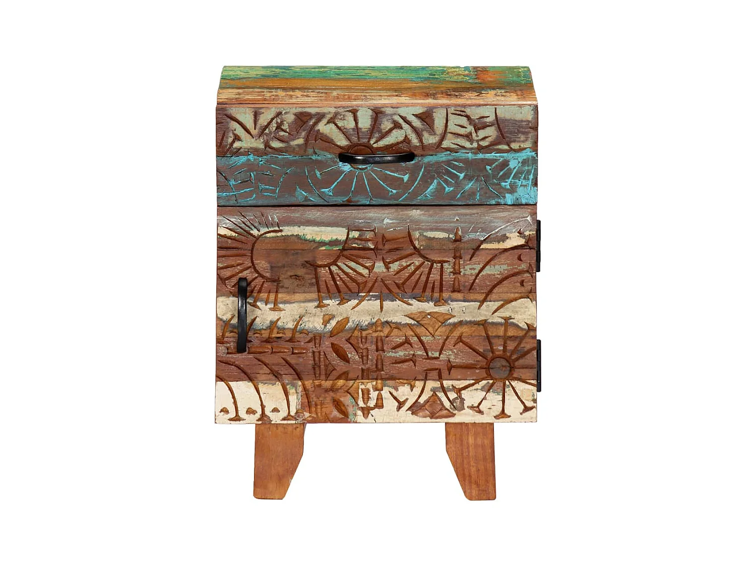 Mesita de noche | Mesilla de noche tallada a mano madera reciclada 40x30x50 cm