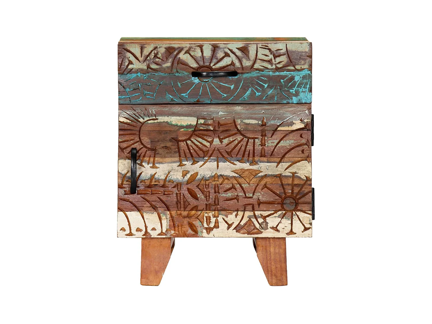 Mesita de noche | Mesilla de noche tallada a mano madera reciclada 40x30x50 cm