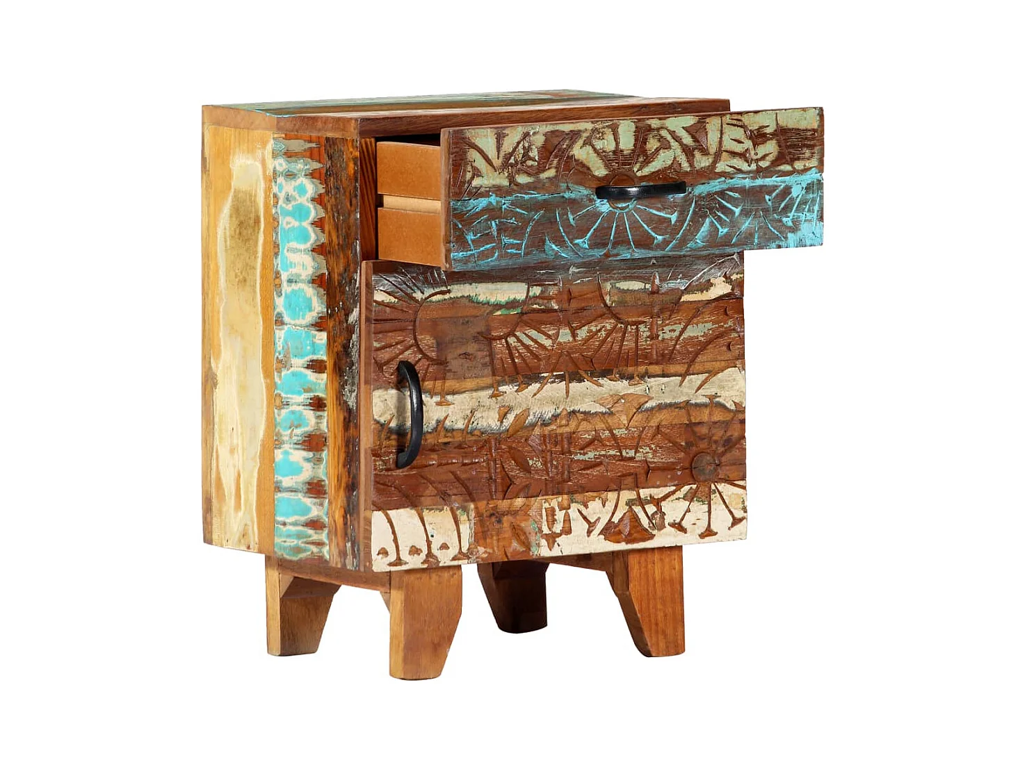 Mesita de noche | Mesilla de noche tallada a mano madera reciclada 40x30x50 cm