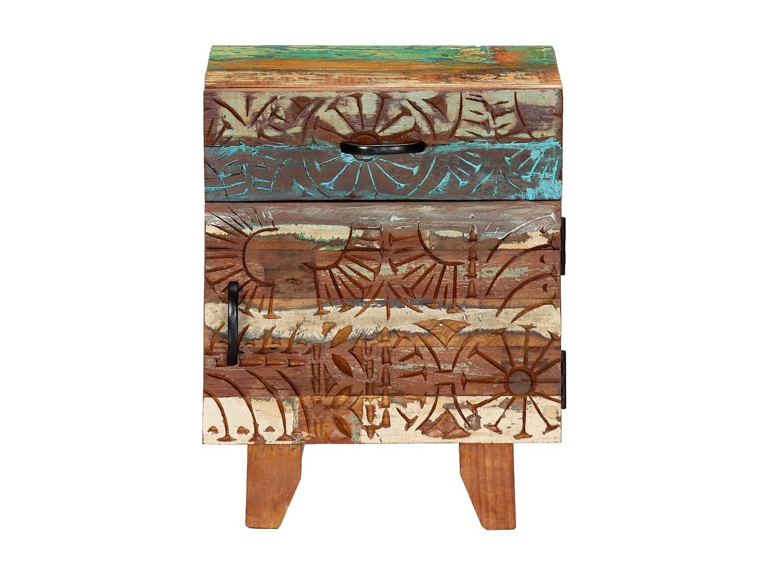 Nachttisch-Beistelltisch Handgeschnitzt 40x30x50 cm Altholz Massiv SHL28967