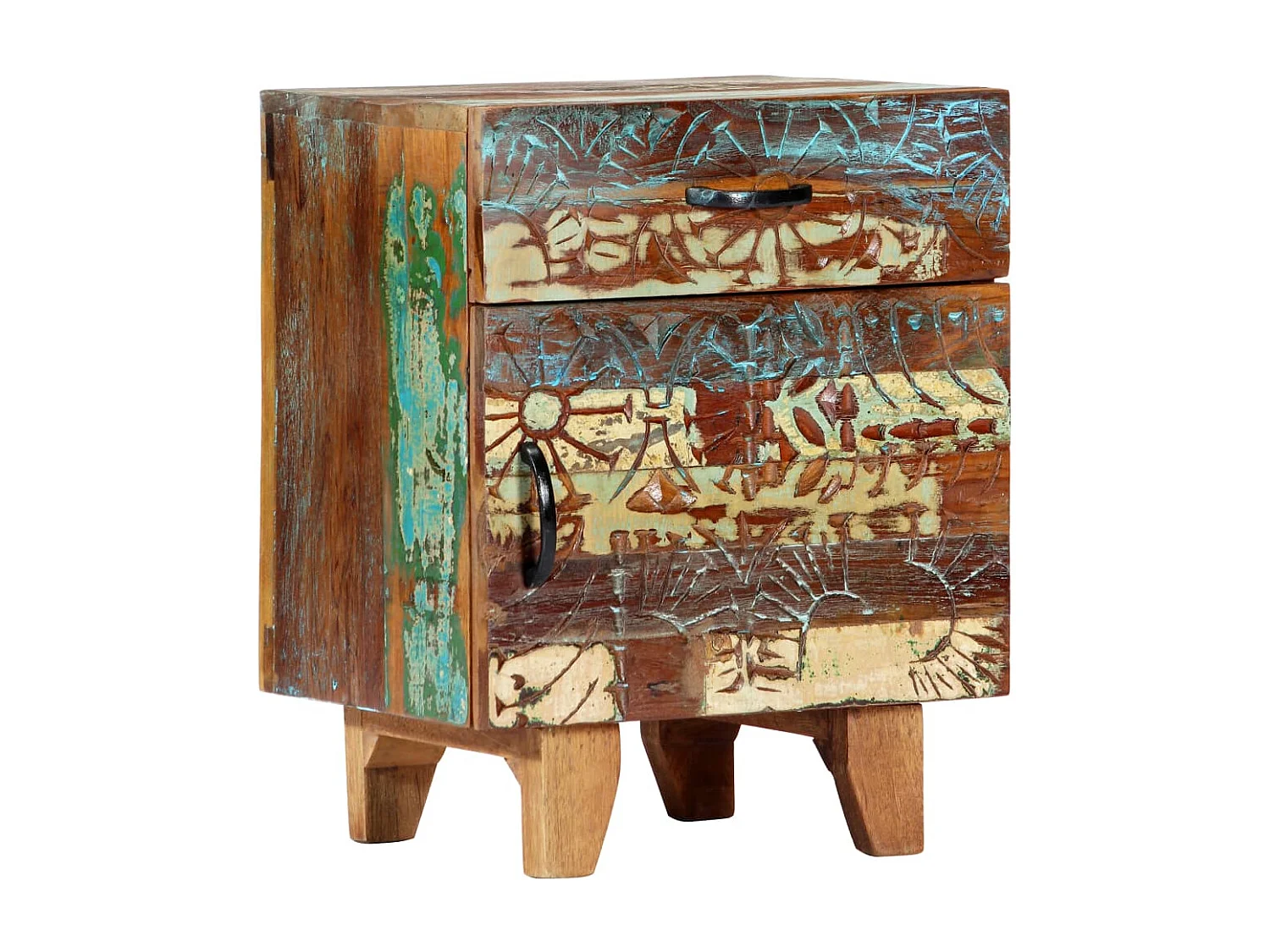 Nachttisch-Beistelltisch Handgeschnitzt 40x30x50 cm Altholz Massiv SHL28967