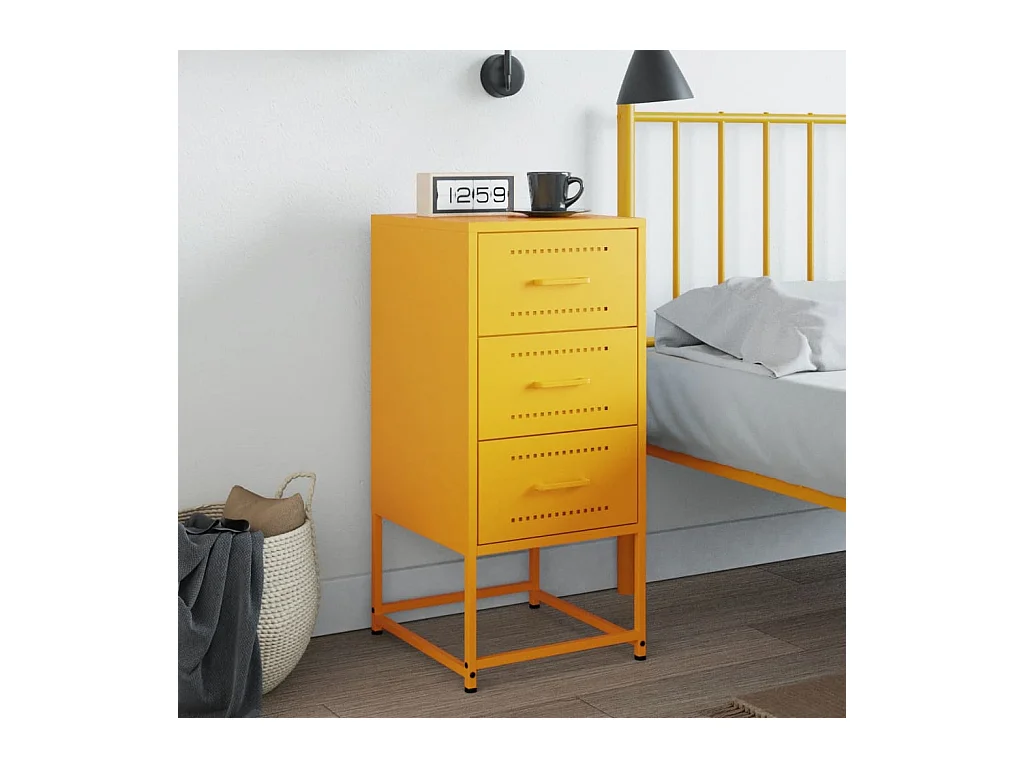 Mesita de noche | Mesilla de noche acero amarillo mostaza 36x39x78 cm