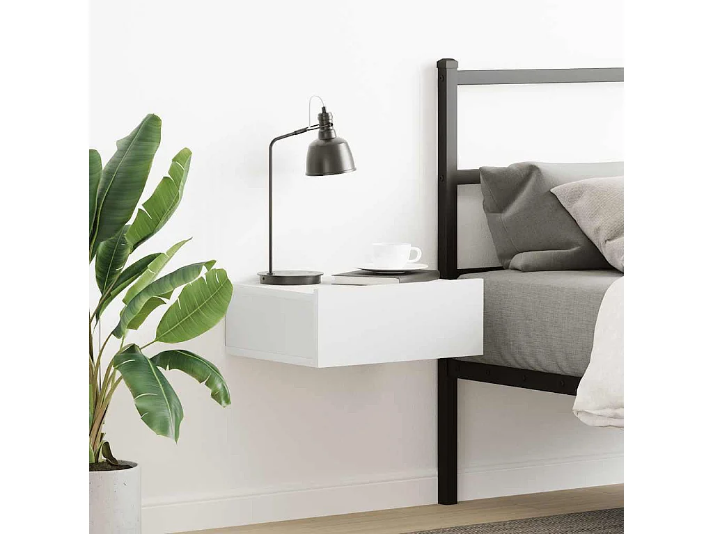 Mesita de noche | Mesilla de noche flotante madera contrachapada blanco 40x30x15cm
