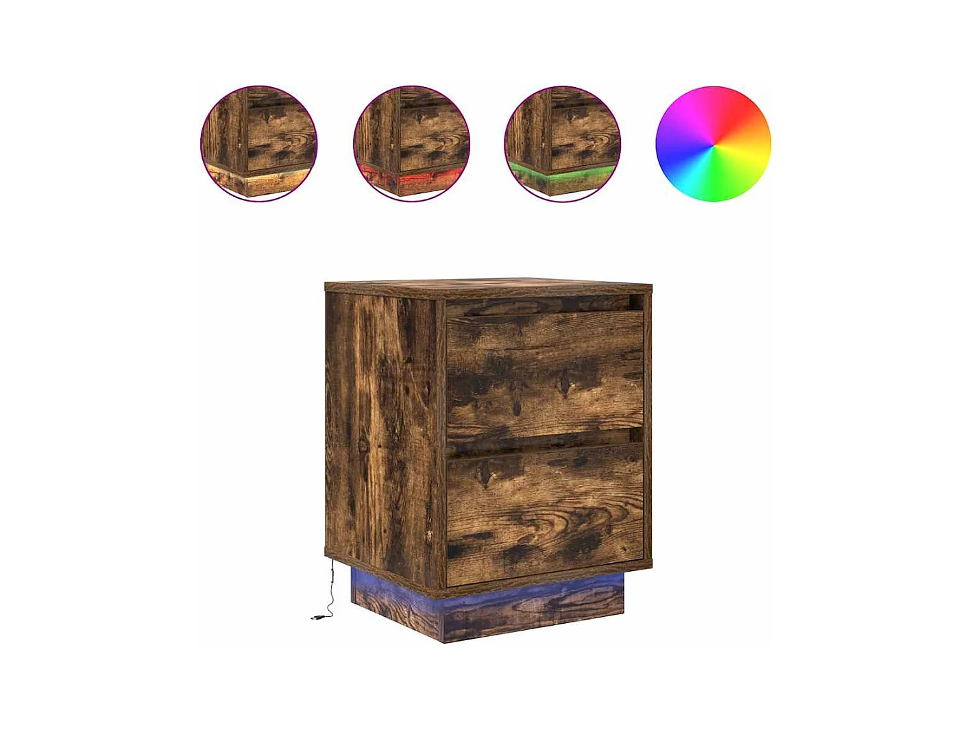 Mesilla de noche | Mesita de noche con luces LED roble ahumado 38x34x50 cm