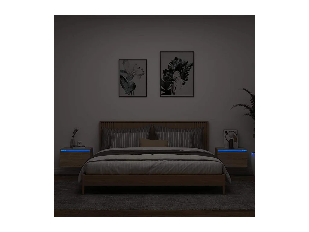 Mesitas de noche | Mesilla de noche de pared con luces LED 2 unidades roble Sonoma