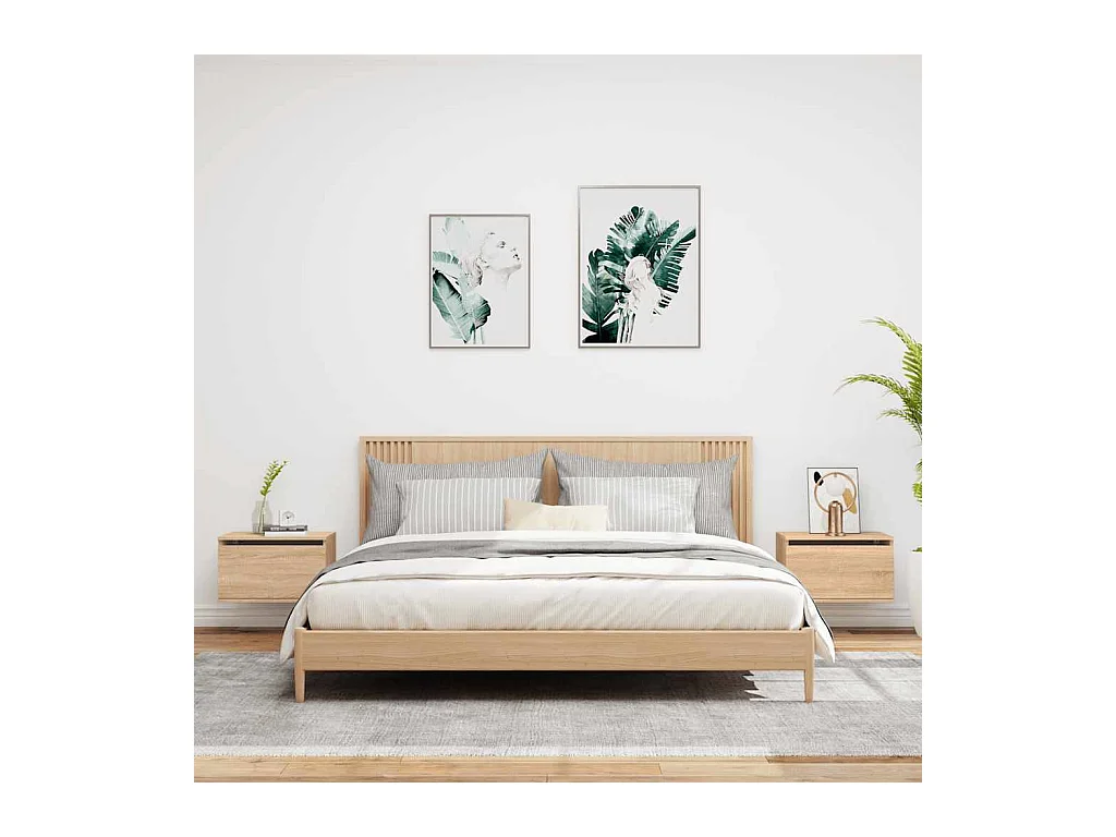 Mesitas de noche | Mesilla de noche de pared con luces LED 2 unidades roble Sonoma