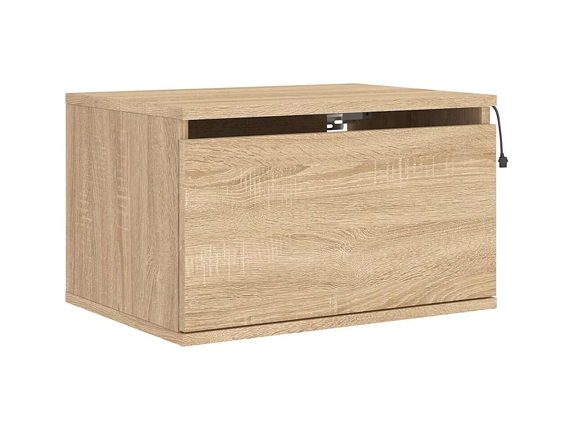 Mesitas de noche | Mesilla de noche de pared con luces LED 2 unidades roble Sonoma