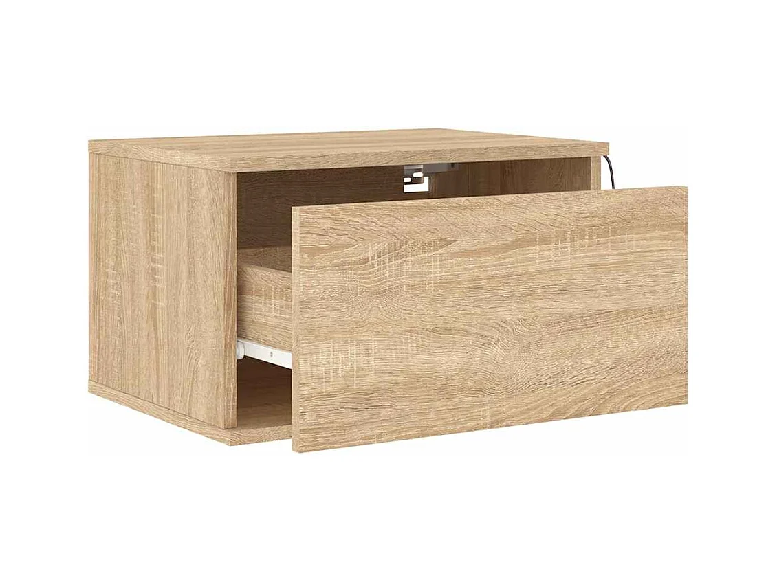 Mesitas de noche | Mesilla de noche de pared con luces LED 2 unidades roble Sonoma