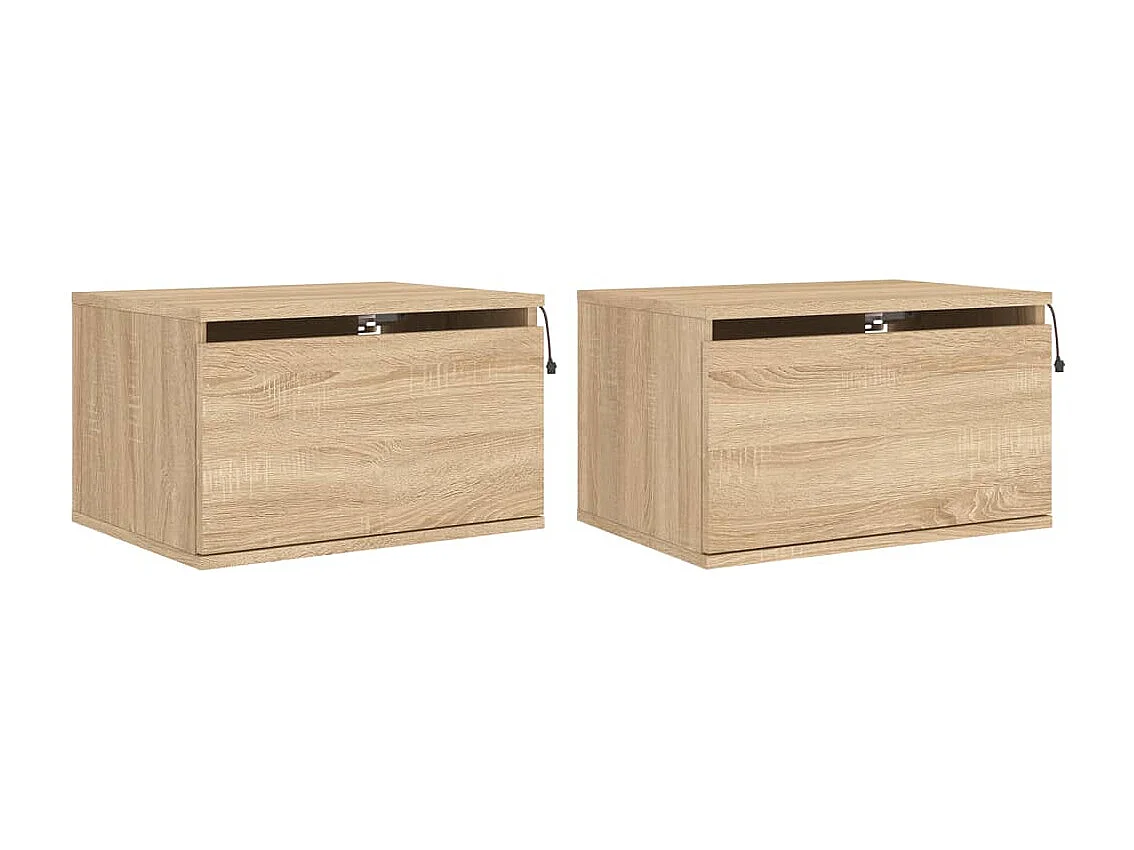 Nachttisch hängend 2er Set mit LED-Leuchten | Wand-Nachttische Sonoma-Eiche SHL63917