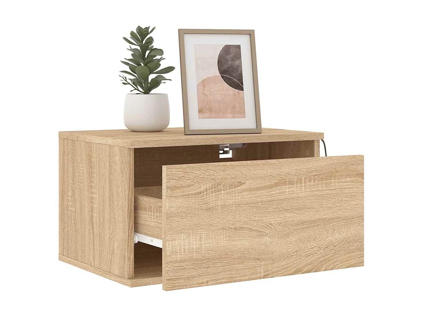 Nachttisch hängend 2er Set mit LED-Leuchten | Wand-Nachttische Sonoma-Eiche SHL63917