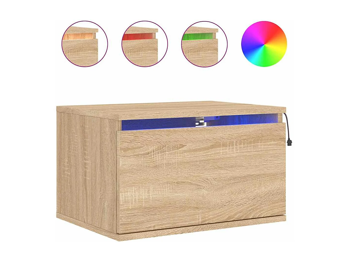 Nachttisch hängend 2er Set mit LED-Leuchten | Wand-Nachttische Sonoma-Eiche SHL63917