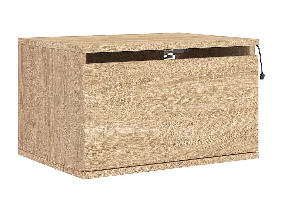 Nachttisch hängend 2er Set mit LED-Leuchten | Wand-Nachttische Sonoma-Eiche SHL63917