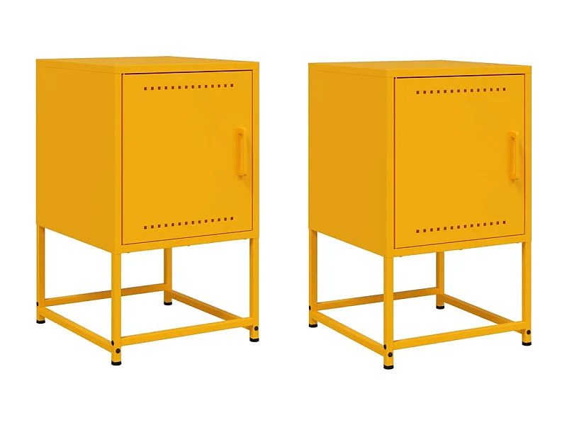 Tables de chevet lot de 2 avec tiroirs jaune moutarde 36x39x60,5 cm acier