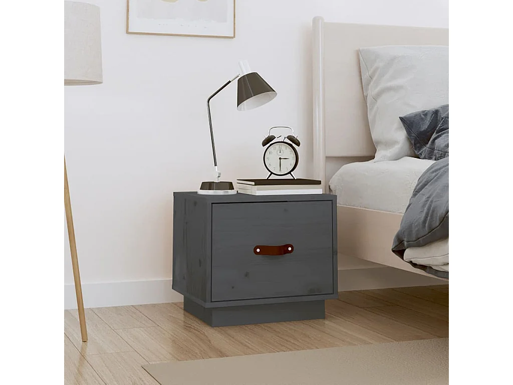 Mesita de noche | Mesilla de noche madera maciza de pino gris 40x34x35 cm