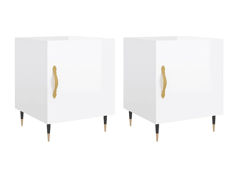 Lot de 2 Tables de chevet Étroite avec Étagère de rangement blanc brillant 40x40x50 cm