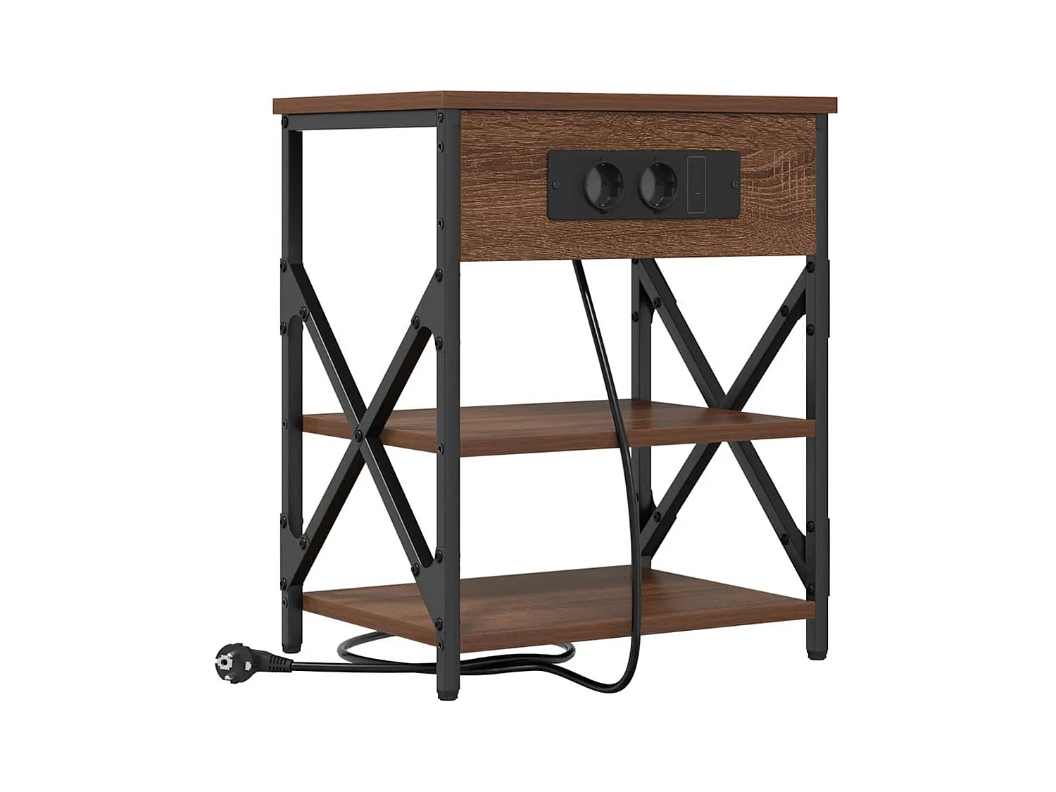 Mesita de Noche | Mesa auxiliar con Estación de Carga Marrón roble