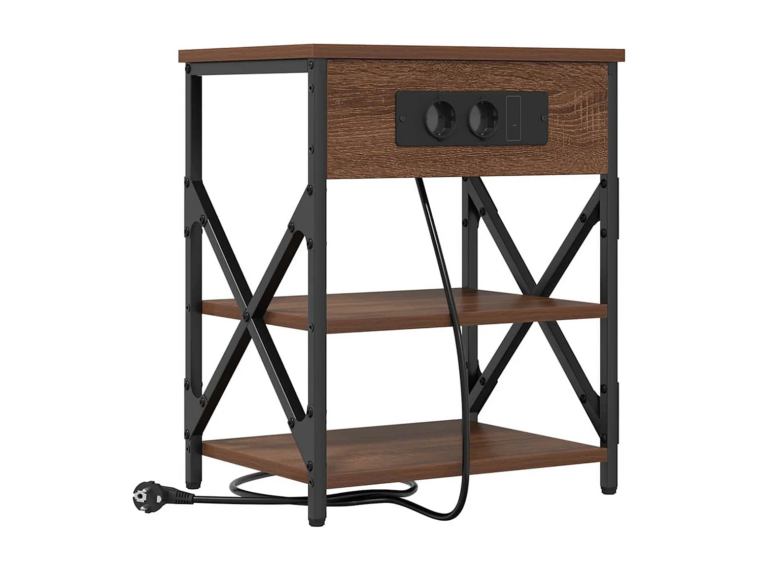 Lot de 2 Tables de chevet avec station de chargement Chêne marron