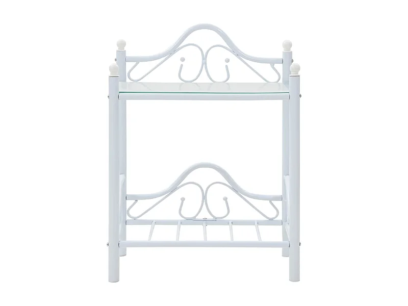 Table de chevet-Table d'appoint Acier et verre trempé 45x30,5x60 cm Blanc