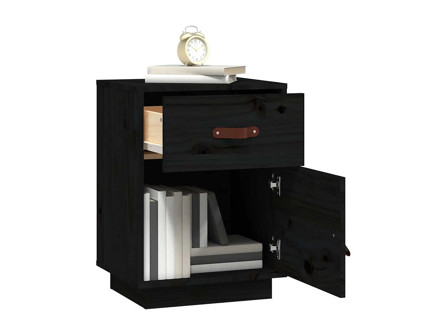 Mesita de noche | Mesilla de noche madera maciza de pino negro 40x34x55 cm