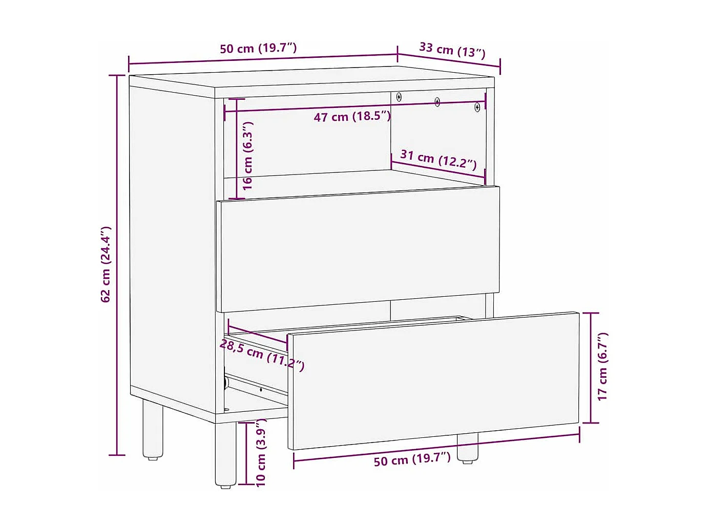Mesita de Noche | Armario de Noche Marrón 50x33x62 cm madera maciza de acacia