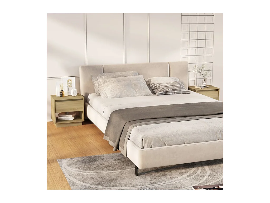 Mesitas de noche | Mesilla de noche 2 uds contrachapada roble Sonoma 45x34x44 cm