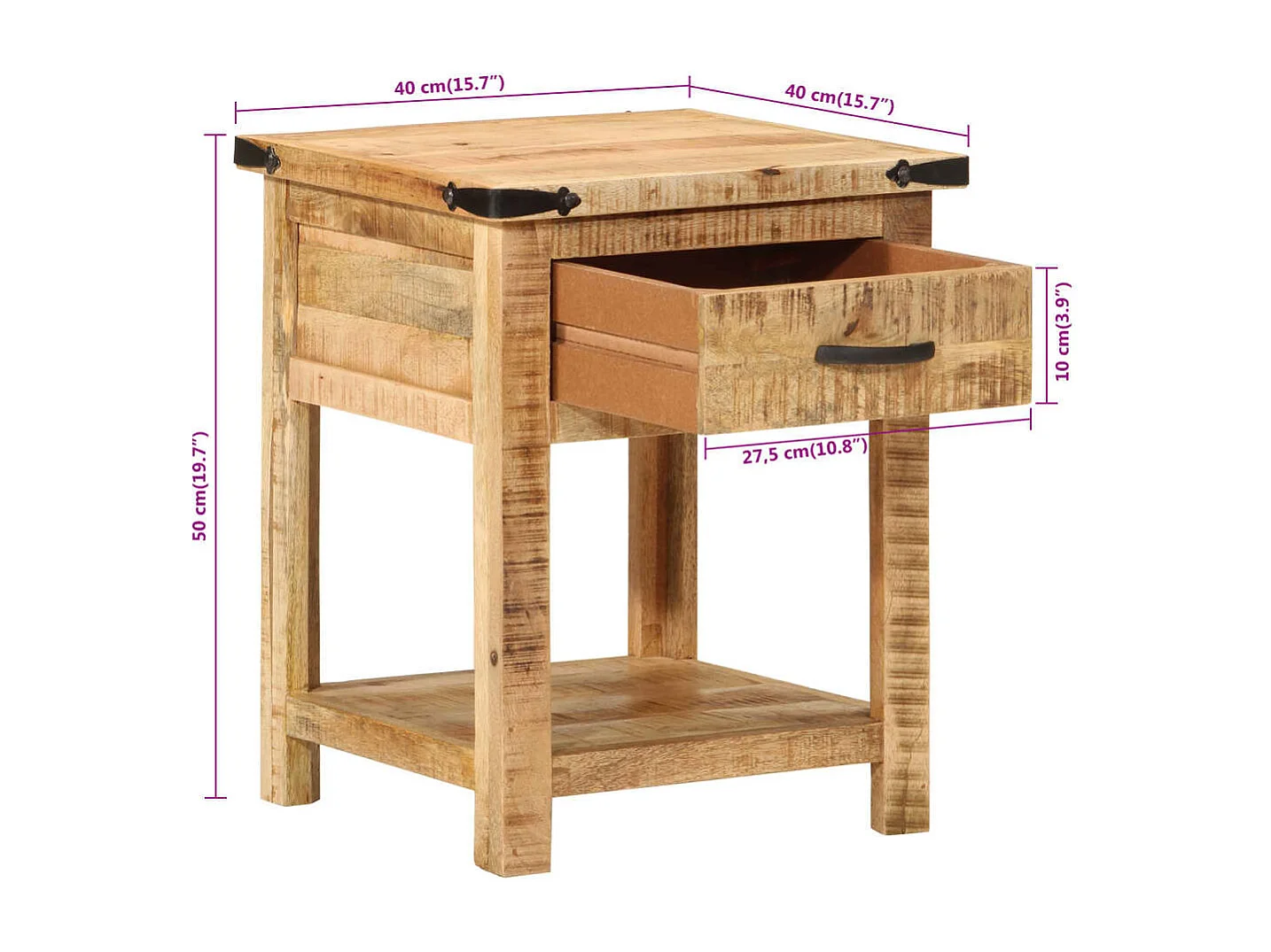 Nachttisch-Beistelltisch 40x40x50 cm Massivholz Mango SHL28723