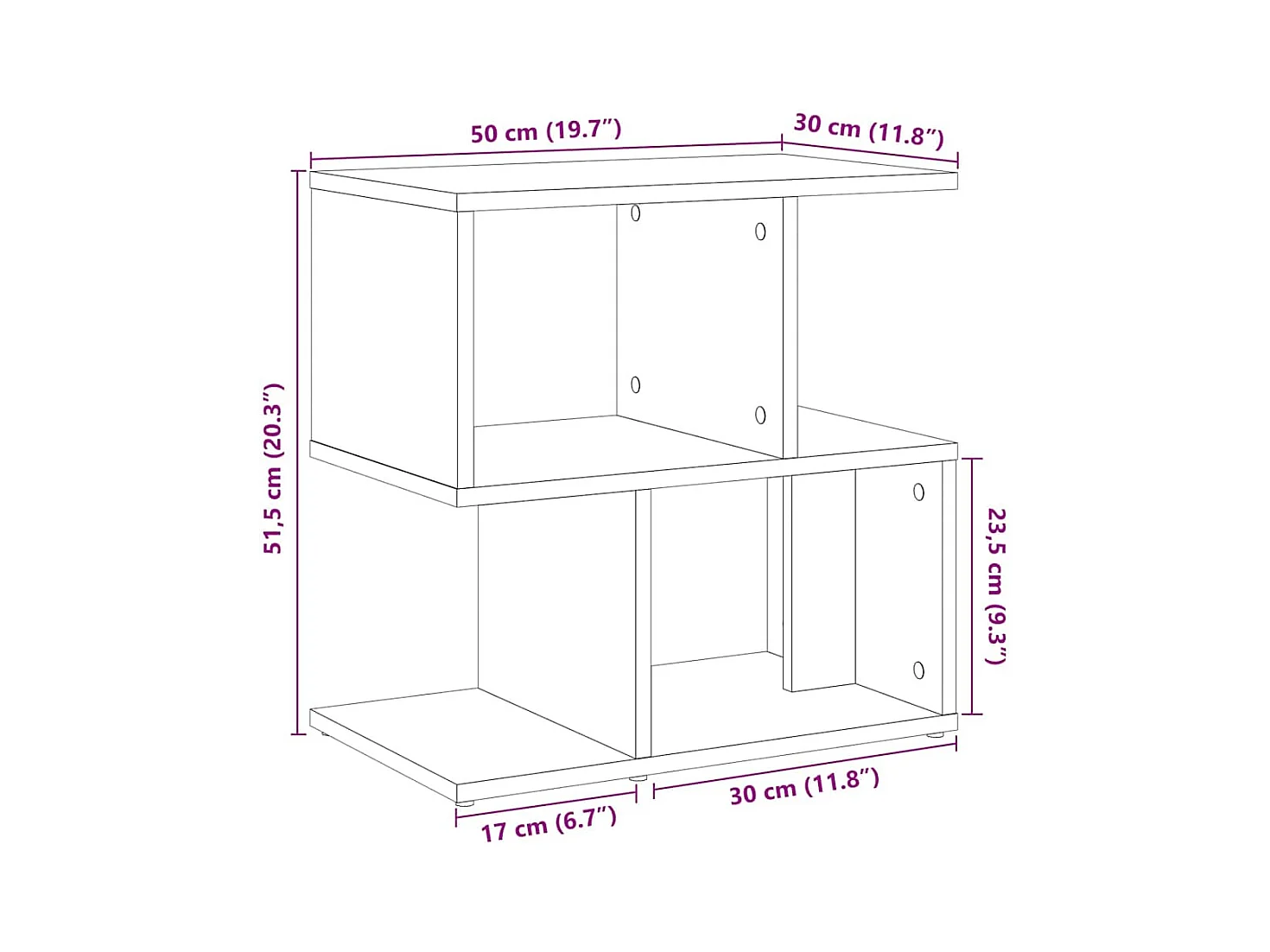 Table de chevet-Table d'appoint chêne artisanal 50x30x51,5 cm bois d'ingénierie