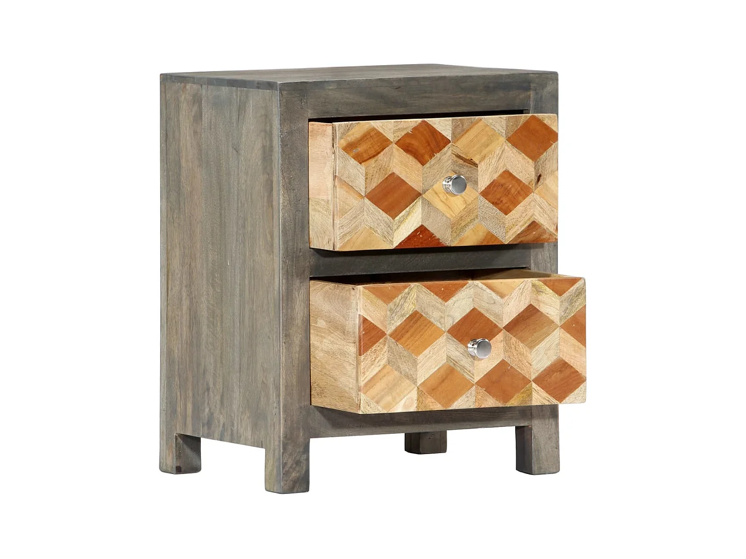 Mesita de noche | Mesilla de noche madera maciza de mango gris 40x30x50 cm