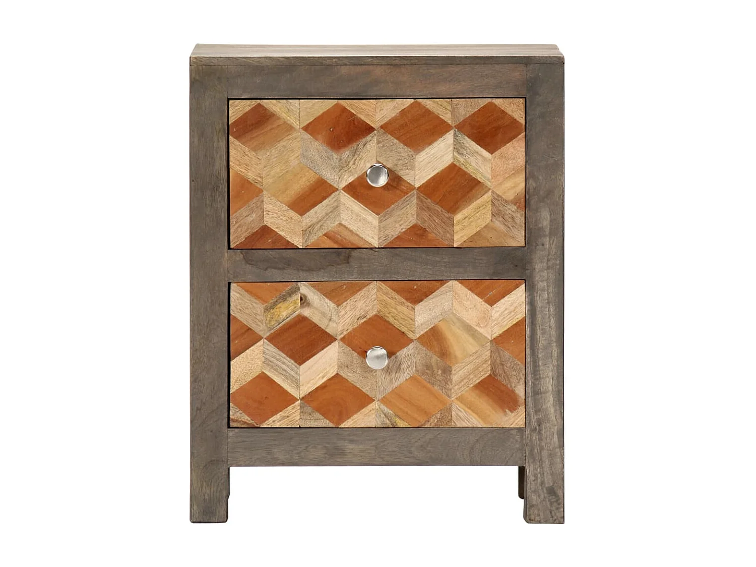 Nachttisch-Beistelltisch Grau 40x30x50 cm Massivholz Mango SHL51317