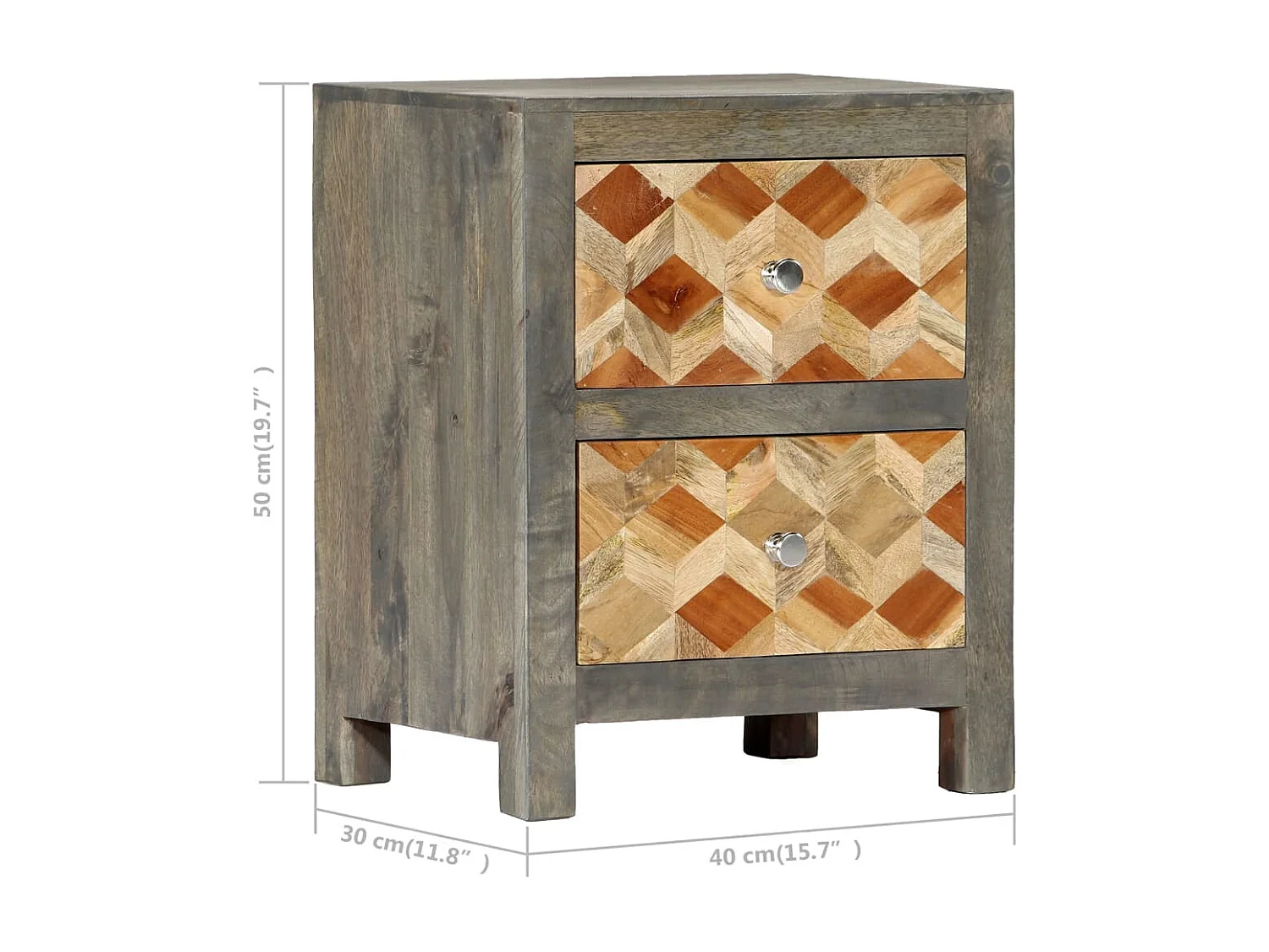 Nachttisch-Beistelltisch Grau 40x30x50 cm Massivholz Mango SHL51317