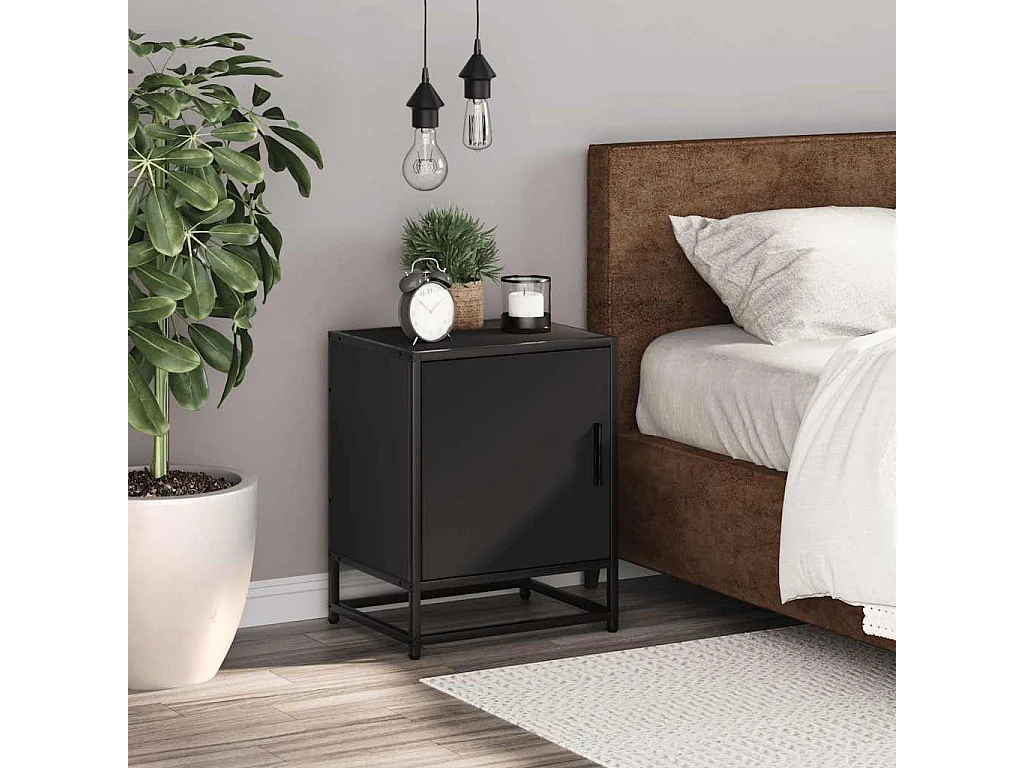 Nachttisch-Beistelltisch Schwarz 40x31x50 cm Holzwerkstoff und Metall SHL93792