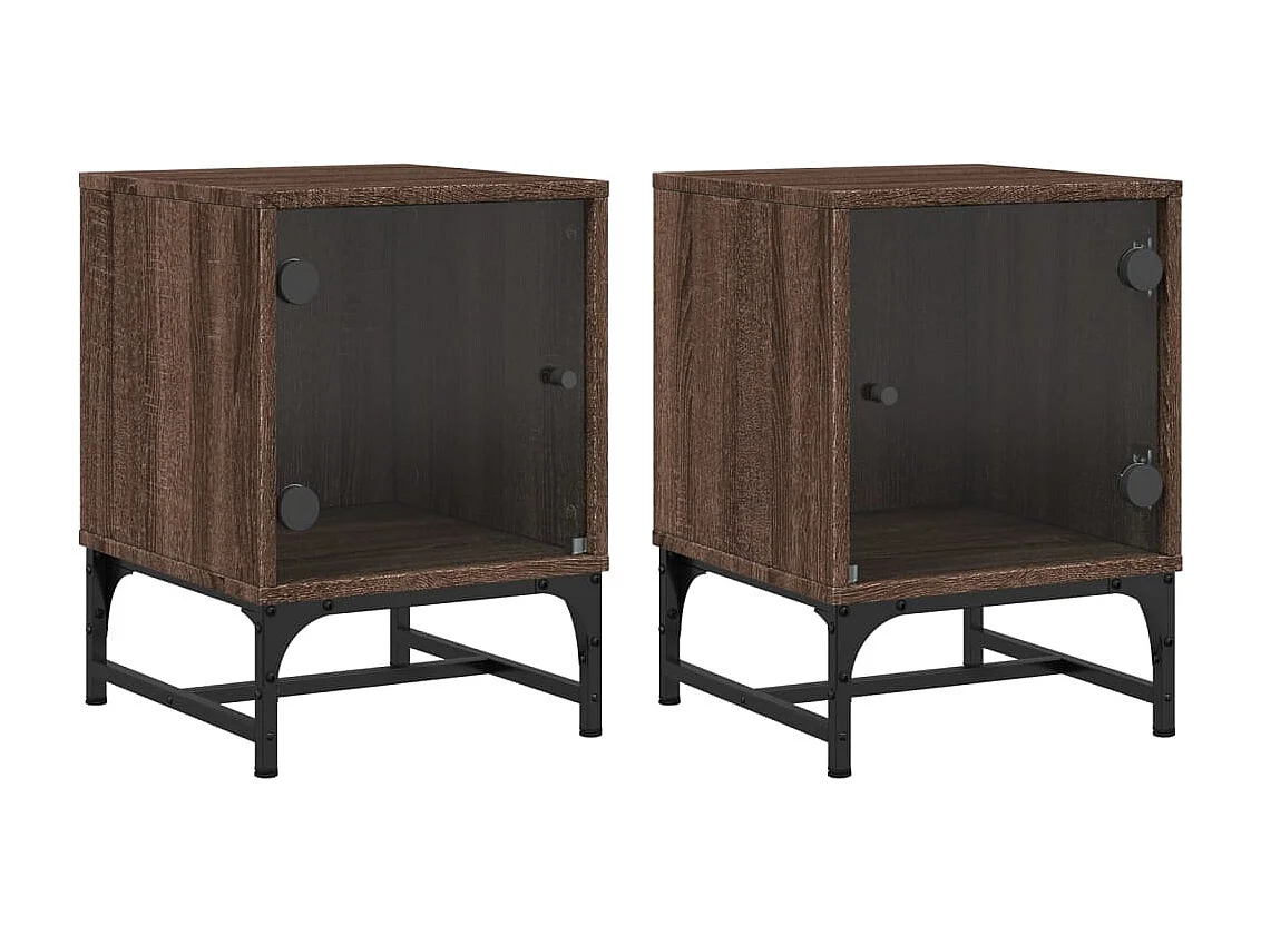 Nachttisch 2er Set-Beistelltisch mit Glastüren Braun Eichen-Optik 35x37x50 cm SHL45335
