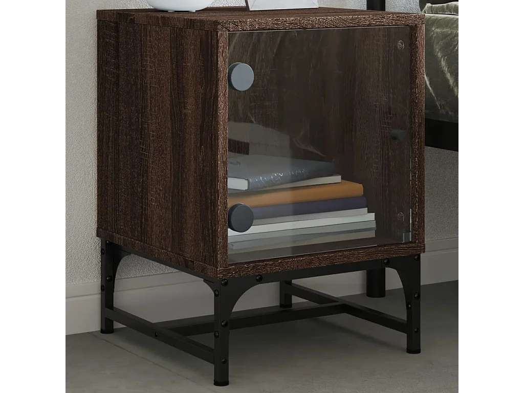Nachttisch 2er Set-Beistelltisch mit Glastüren Braun Eichen-Optik 35x37x50 cm SHL45335