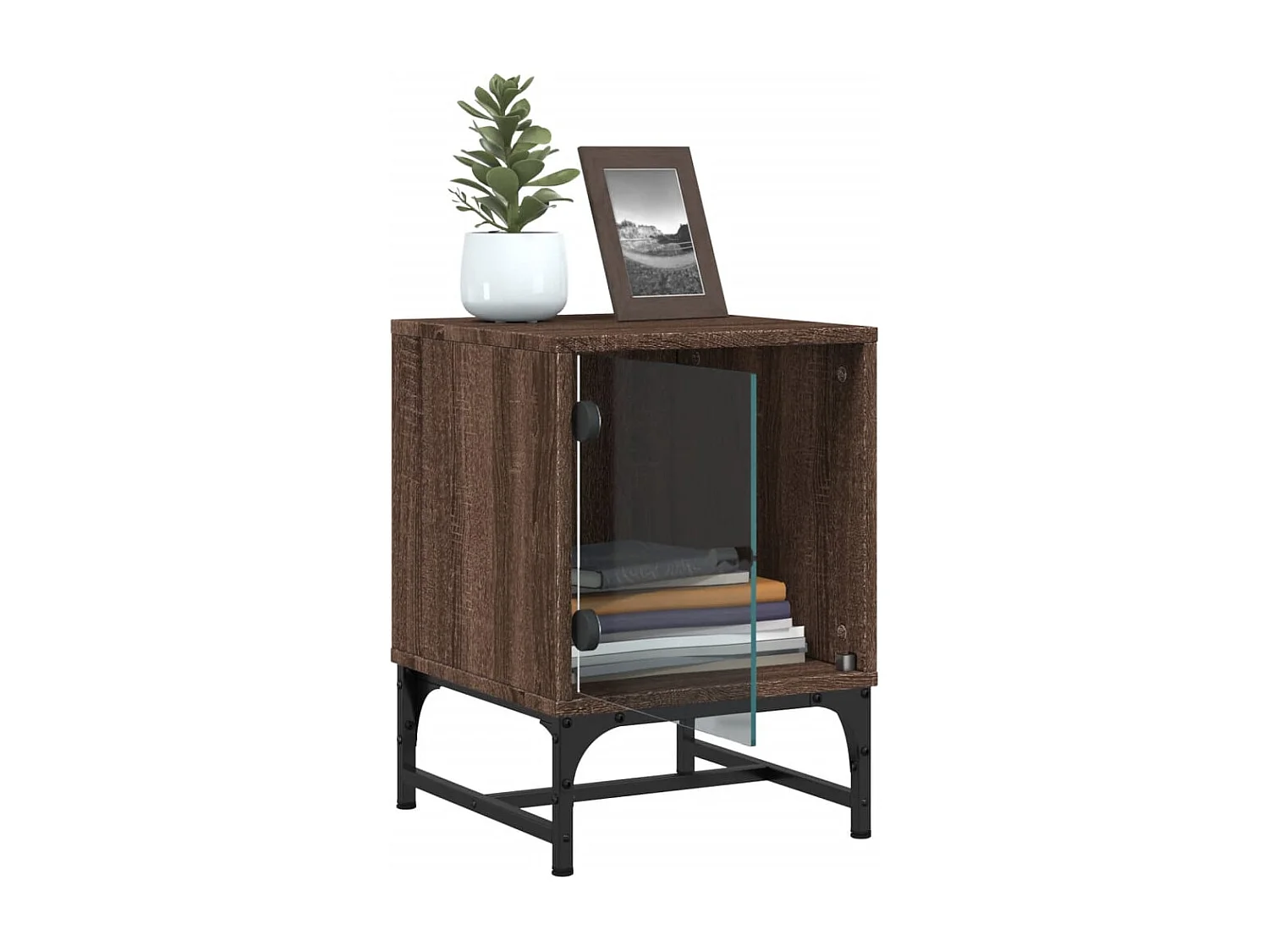 Nachttisch 2er Set-Beistelltisch mit Glastüren Braun Eichen-Optik 35x37x50 cm SHL45335