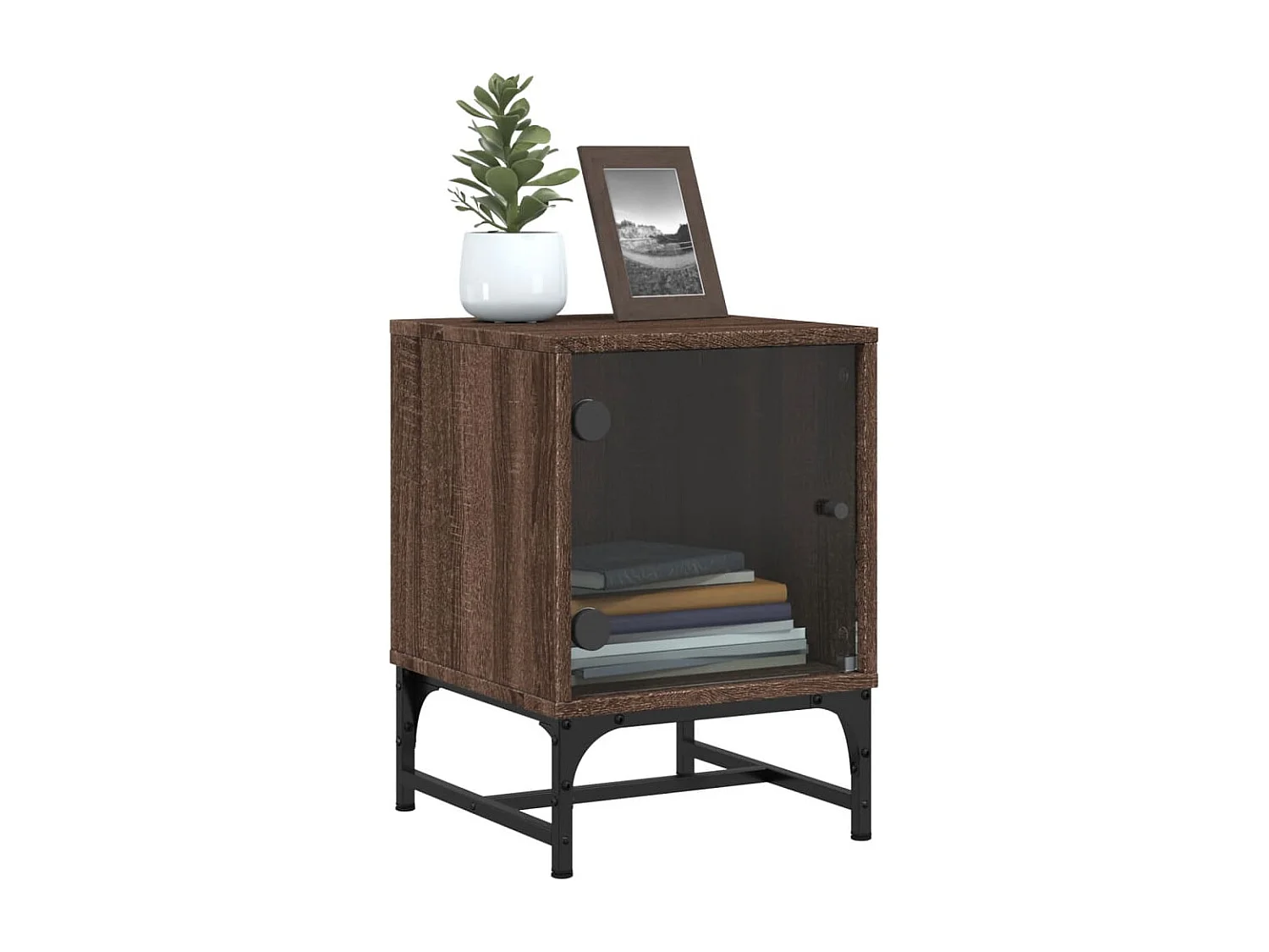 Nachttisch 2er Set-Beistelltisch mit Glastüren Braun Eichen-Optik 35x37x50 cm SHL45335