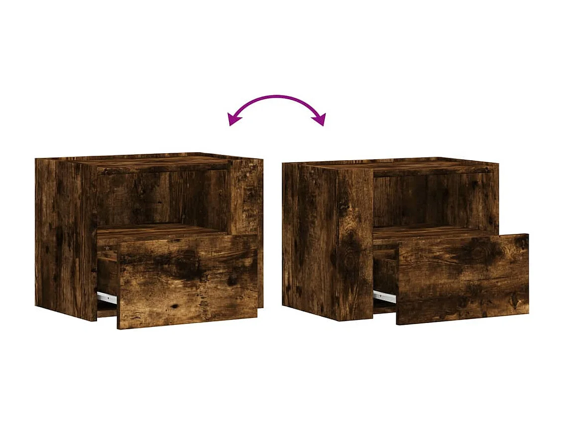 Mesita de noche | Mesilla de noche de pared color roble ahumado 45x30x35 cm