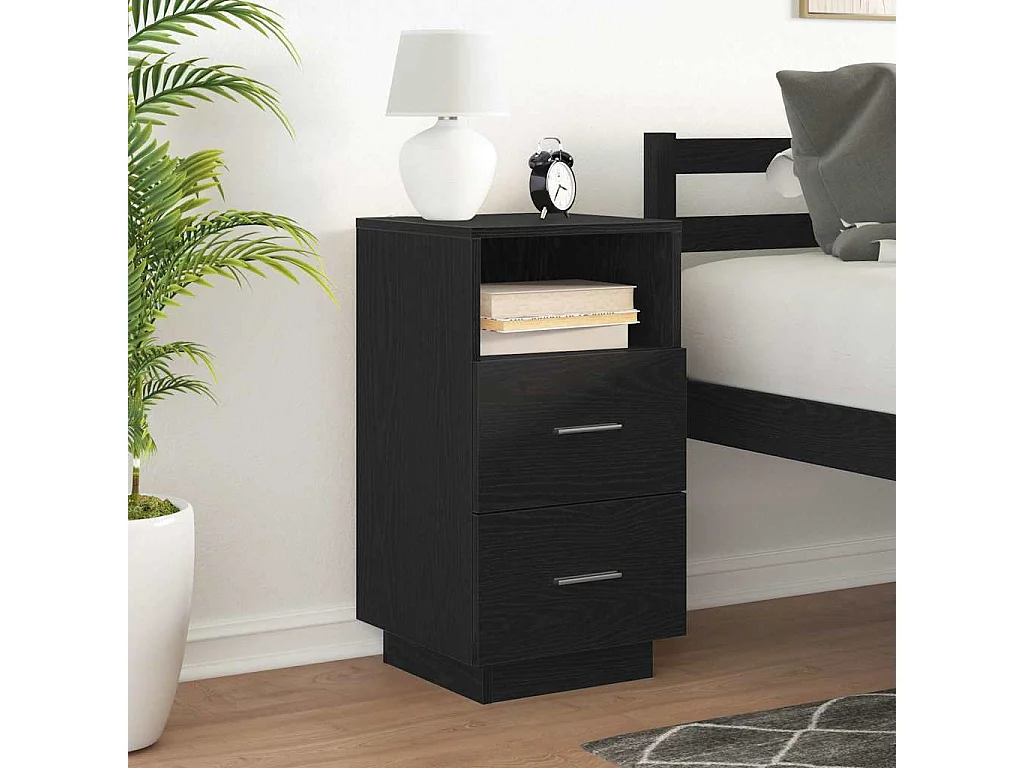 Nachttisch-Beistelltisch mit 2 Schubladen Schwarz 36x36x68 cm SHL61631