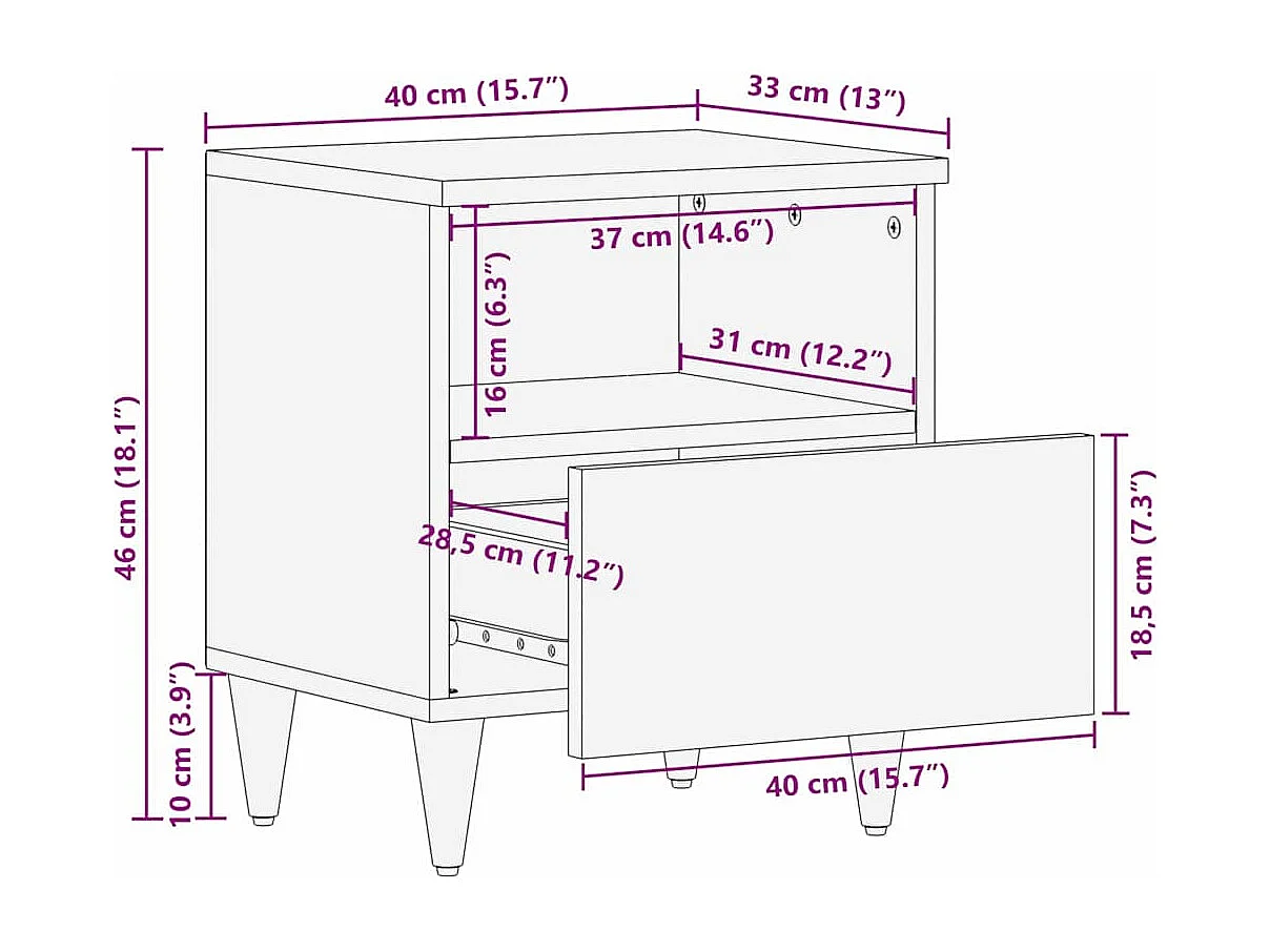 Nachttisch-Beistelltisch Honigbraun 40 x 33 x 46 cm Massivholz Mango SHL19723