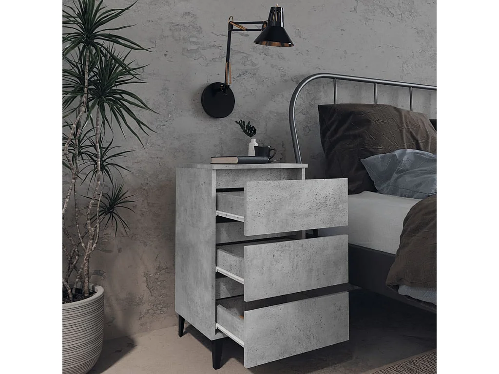 Nachttisch-Beistelltisch mit Metallbeinen Betongrau 40x35x69 cm SHL98482