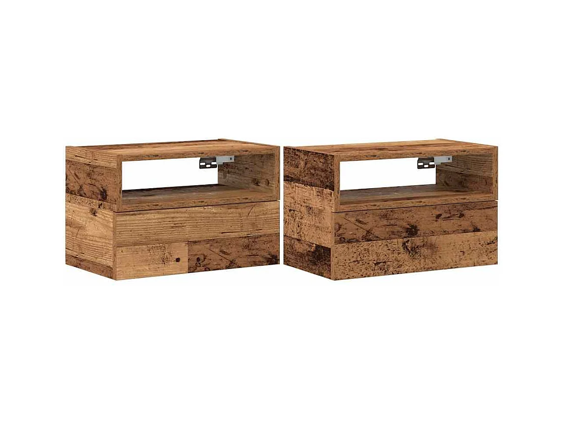 Tables de chevet flottantes lot de 2 vieux bois 45x26x28,5 cm