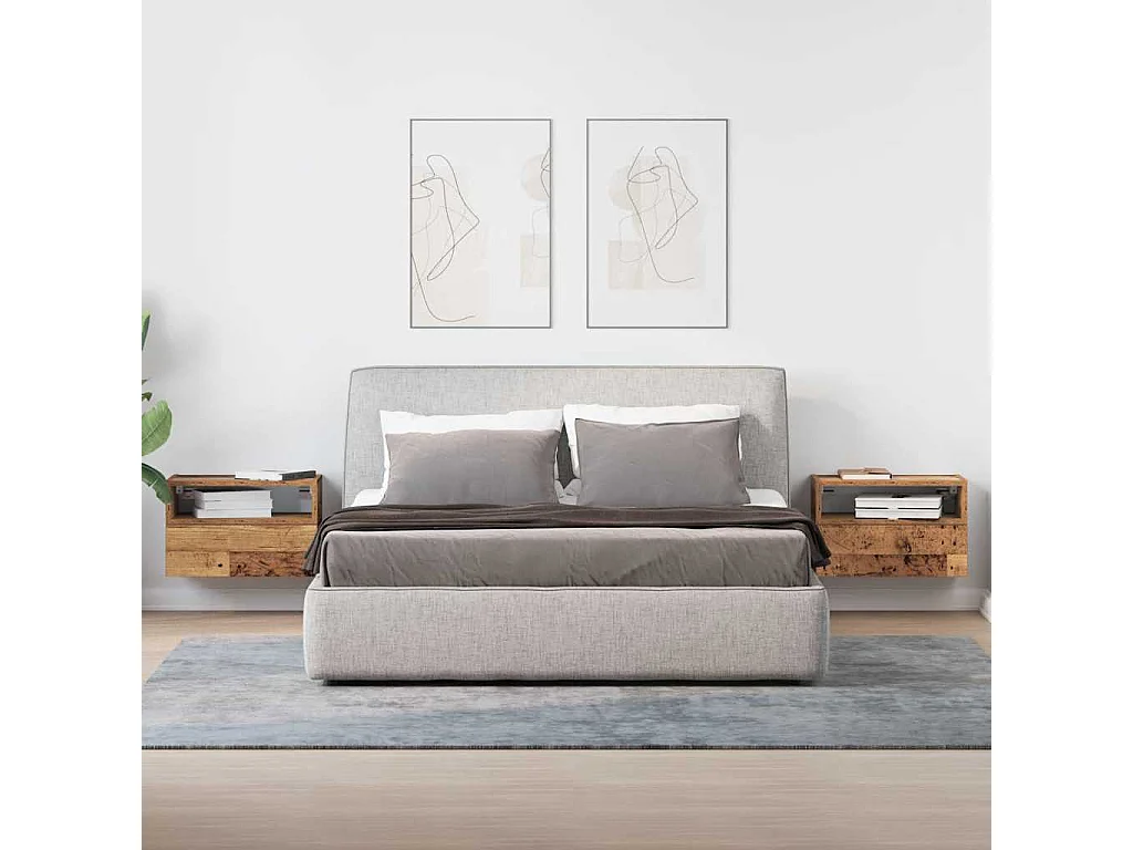 Tables de chevet flottantes lot de 2 vieux bois 45x26x28,5 cm