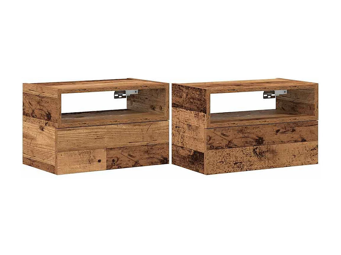 Nachttisch hängend 2er Set | Wand-Nachttische Altholz-Optik 45x26x28,5 cm SHL49914