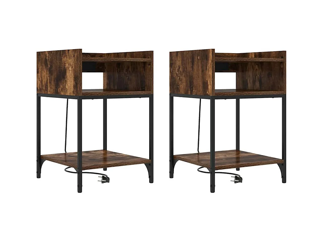 Mesa de Noche | Mesa auxiliar | Mesita de noche con estante 2 uds. Roble ahumado 40x40x61 cm