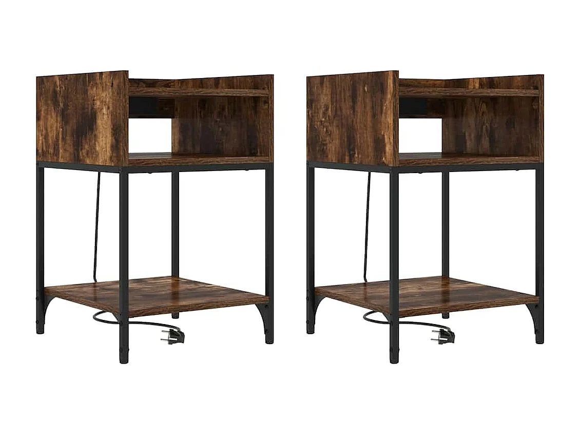 Nachttisch 2er Set-Beistelltisch mit Regal Geräucherte Eiche 40 x 40 x 61 cm SHL40411