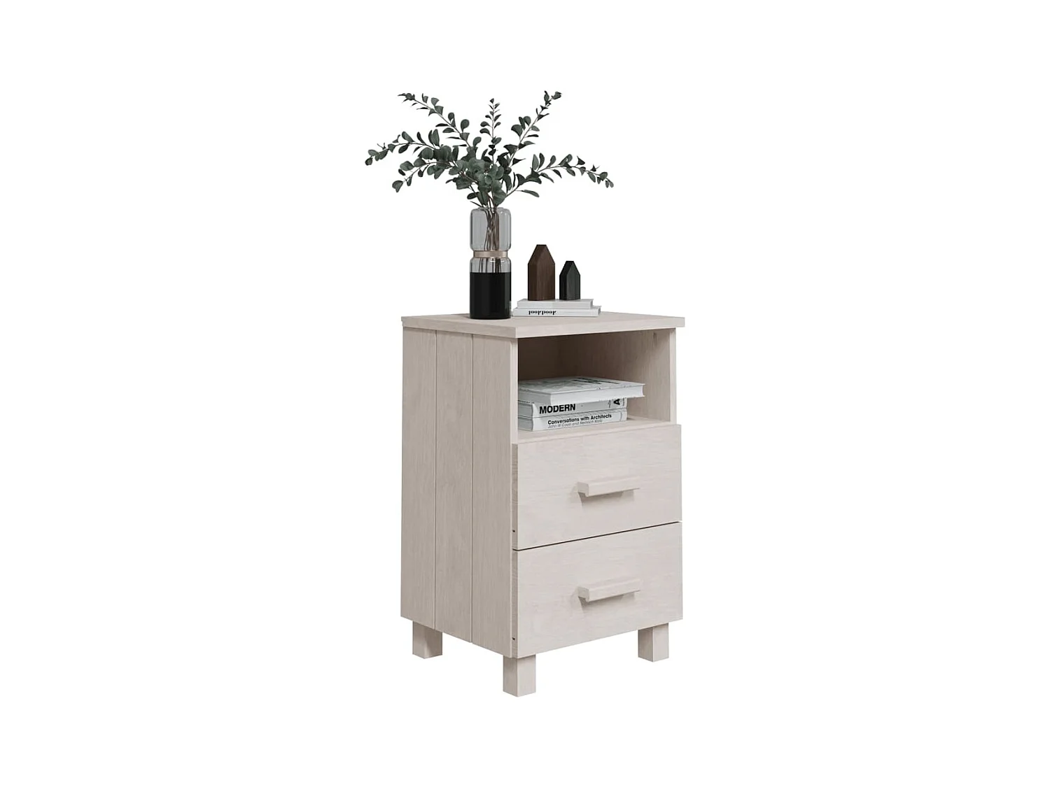 Mesitas de noche | Mesilla de noche 2 uds HAMAR pino macizo blanco 40x35x62 cm