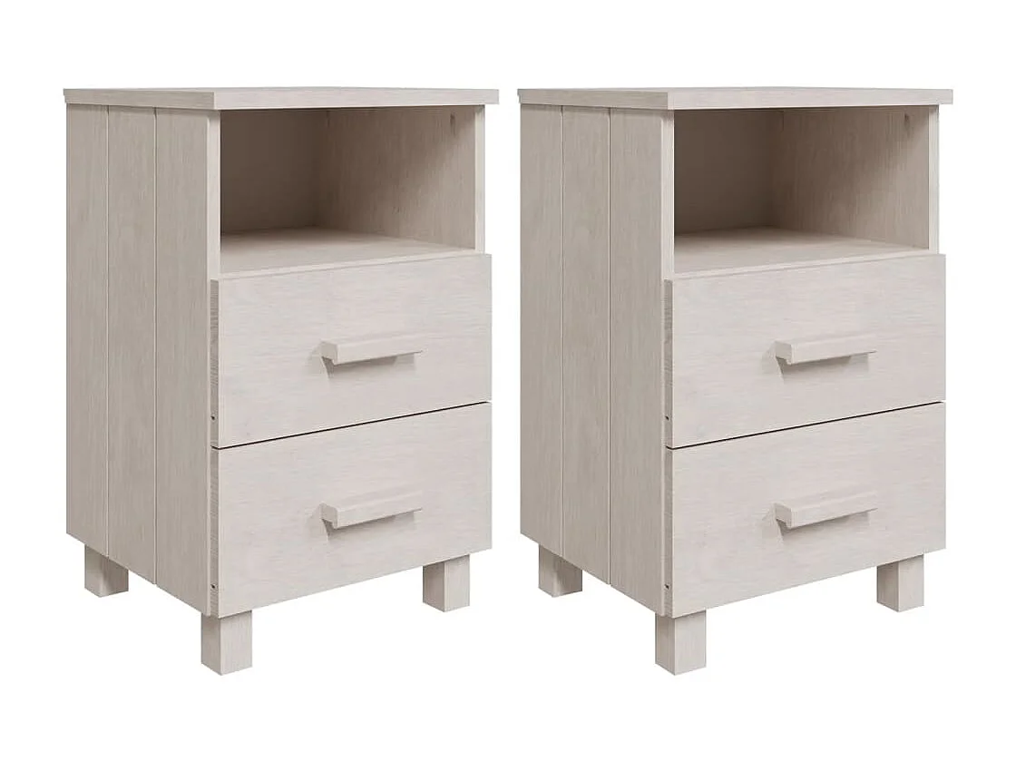 Nachttische-Beistelltisch-Nachttischkommode HAMAR 2 Stk. Weiß 40x35x62 cm Massivholz SHL31556