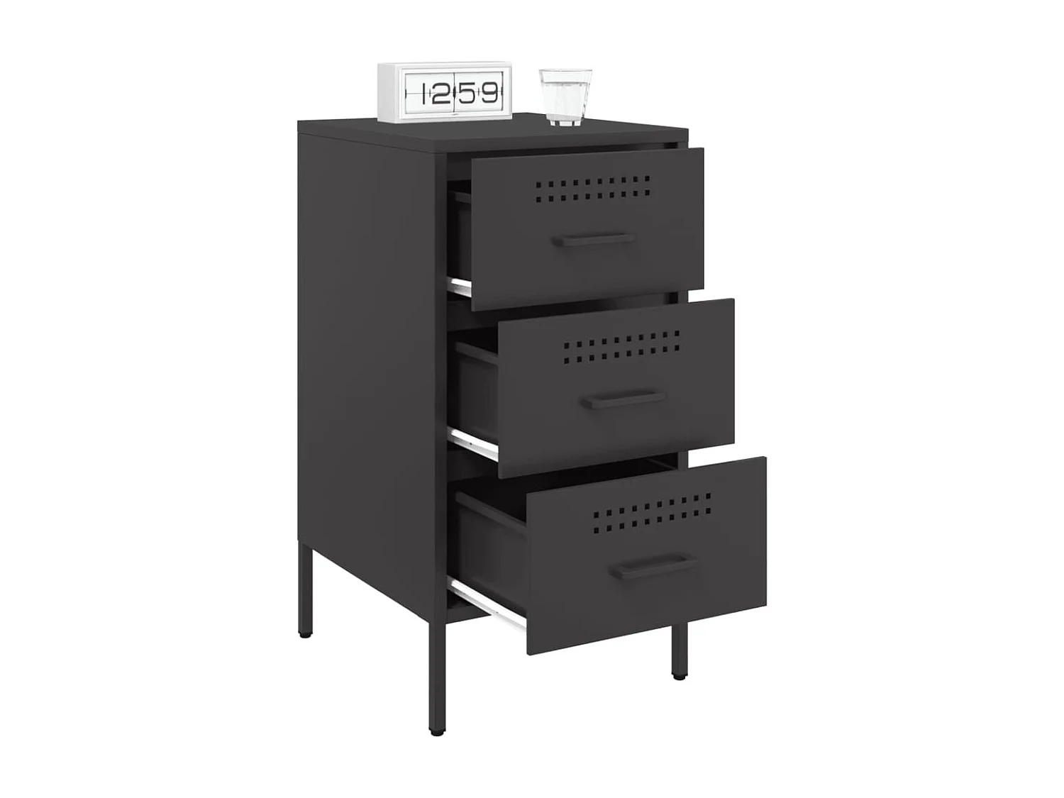 Nachttisch 2er Set-Beistelltisch-Nachttischkommode Schwarz 36x39x68 cm Stahl SHL64216