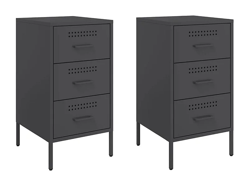 Tables de chevet lot de 2 avec tiroirs noir 36x39x68 cm acier