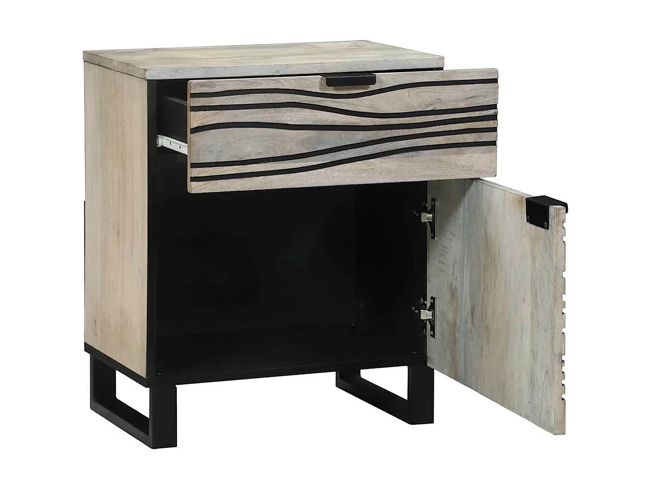 Nachttisch-Beistelltisch Weiß und Schwarz 50 x 33 x 60 cm Massivholz Akazie SHL79495